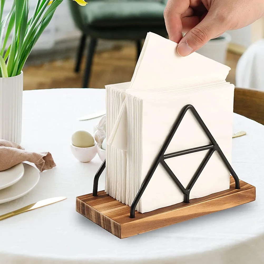 

Napkin Storage Rack Dining Table Holder Organizer Wood Tray Iron Dispenser for Display Shelves Farmhouse Room Decor Indoor
