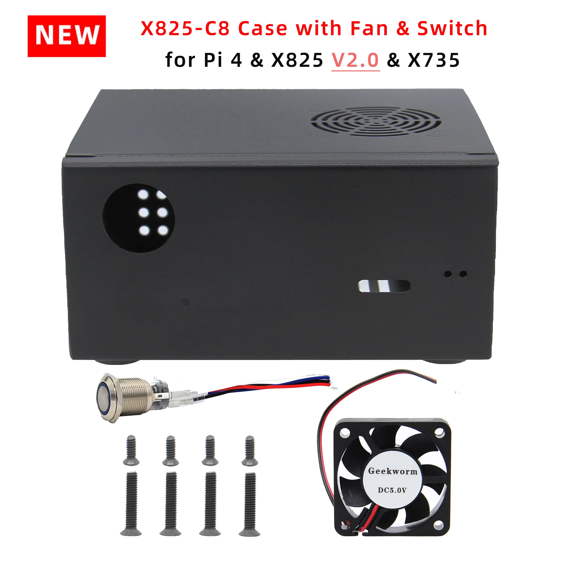 Geekworm X825-C8 Metal Case with Cooling Fan & Power Switch for X825 V2.0 + X735 + Raspberry Pi 4 raspberry pi case