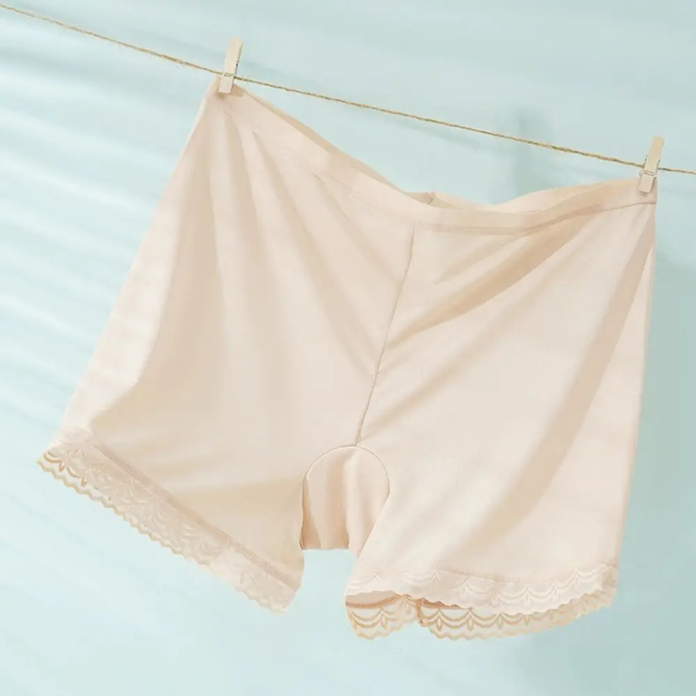 

Summer Thin Women Ice Silk Traceless Safety Shorts Pants Elastic Mid-Waist Cotton Crotch Brief Home Nightwear Pajamas Anti-glare