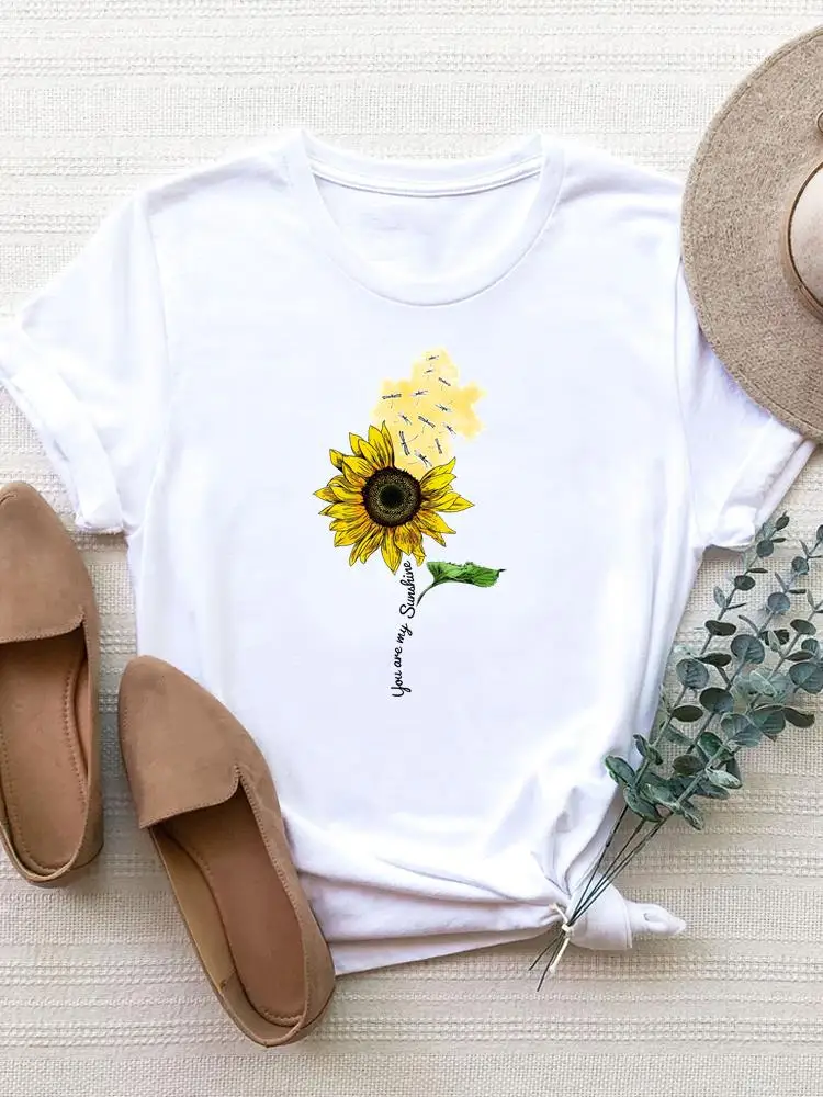 

Dragonfly Lovely Flower Clothing Tee Basic Women Clothes Print T Shirt Short Sleeve Summer Top Fashion Graphic T-shirt