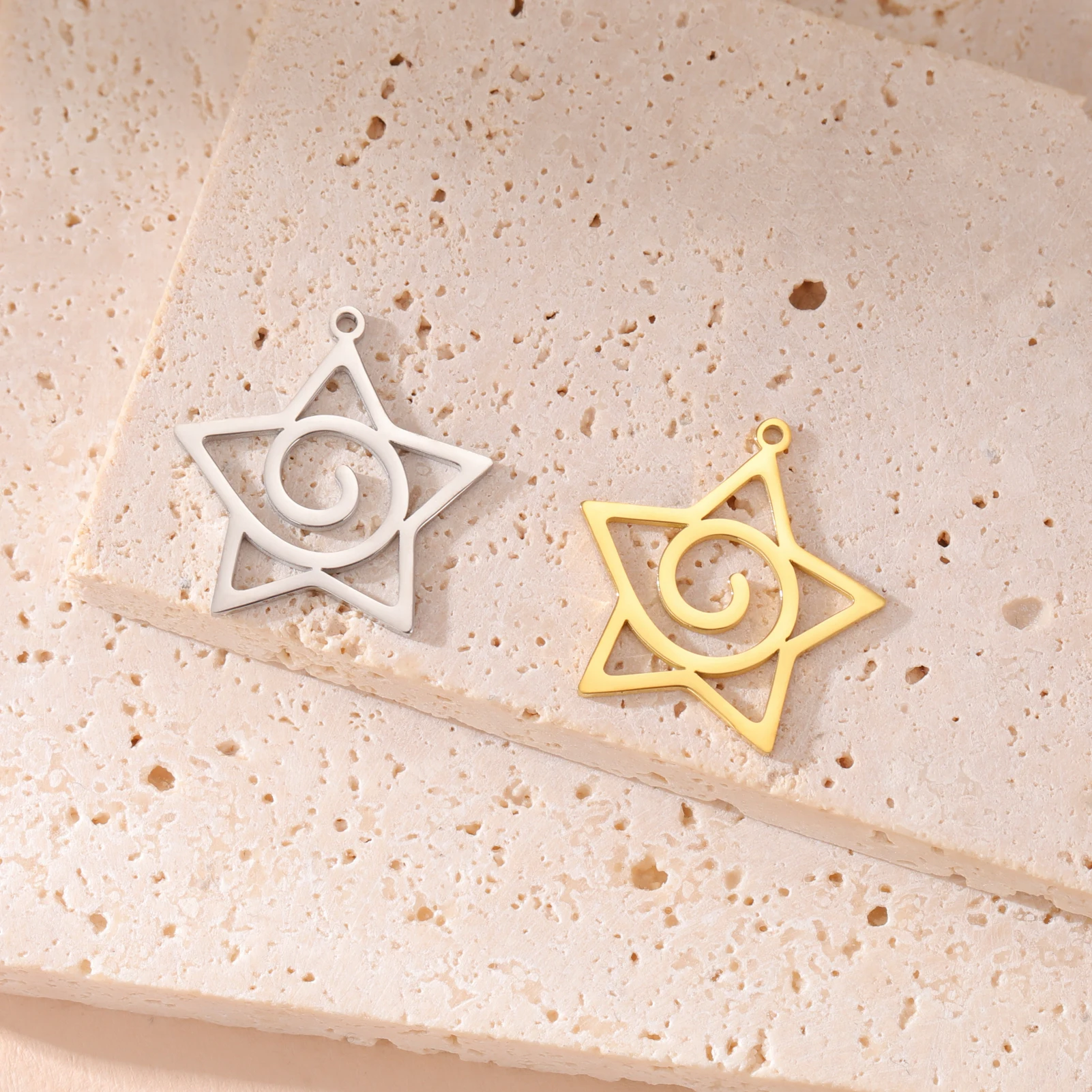 5 teile/los Edelstahl Mini Charms Für Schmuck Machen DIY Lotus Blume Shell Swirl Stern Geometrische Anhänger Schmuck Großhandel – Detail 5