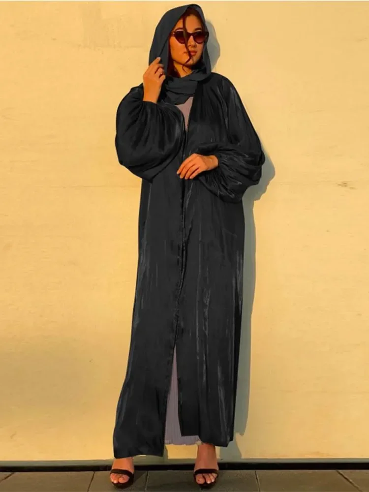 Eid Djellaba Abaya Dubai Shiny Soft Cuff Sleeves Muslim Dress Silky Kimono Dubai Turkey Muslim Dress Islam Abayas With Belt