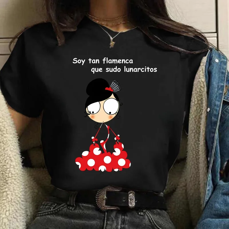 Women T-shirts Harajuku Tops Shirts Short Sleeve High Heel Print Flamengo Dance Tees Cartoon Graphic Female O-neck Shirt Clothes - 5