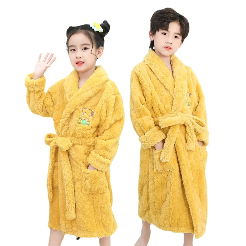 Autumn Boys Cartoon Pajamas Fashion Children Girls Thicken Flannel Nightwear Winter Warm Princess Bathroble for Kids Girls 3-15T