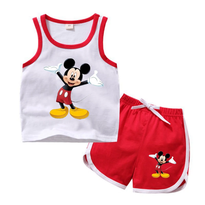 Summer Kids Baby Clothes Set Causal Disney Cartoon Print Sleeveless Baby Tops+Baby Shorts 2pcs Sport Suit Girls Clothing Set newborn baby clothing gift set