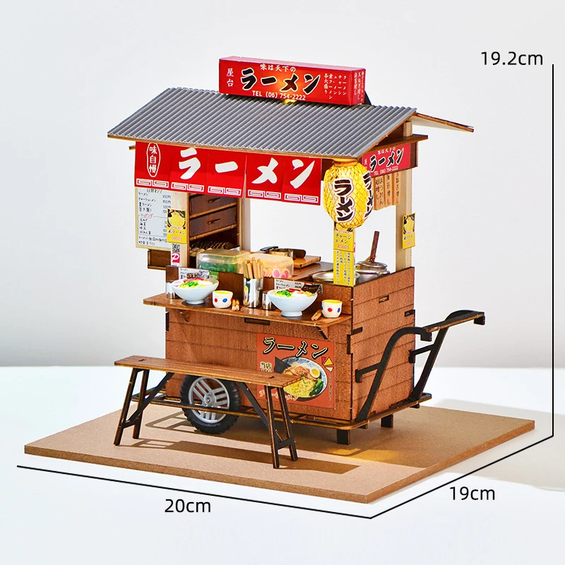DIY Wooden Miniature Model Kit Japanese Yatai-Teppanyak Street Store Doll Houses 3D Puzzle Dollhouse for Friends Birthday Gifts 6
