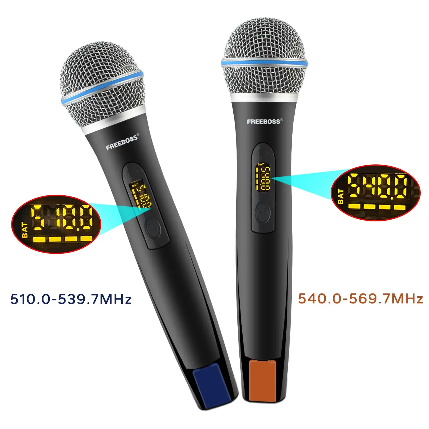 FREEBOSS UHF 무선 다이나믹 핸드헬드 마이크 2*100 채널 조정 가능한 주파수 자동 스캔 무선 마이크 카라오케용 FB-U38