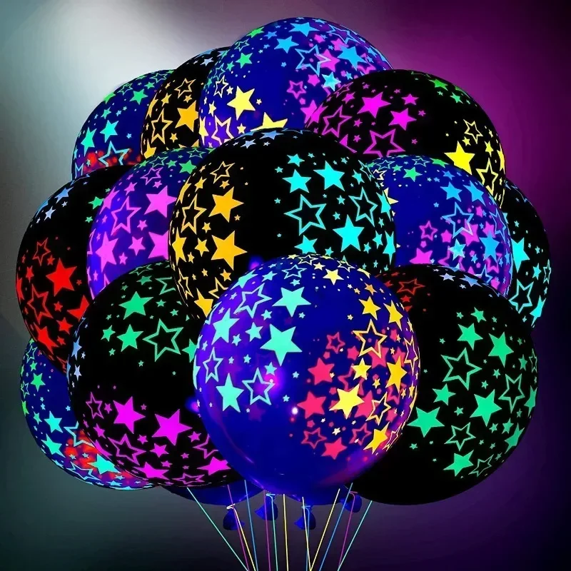 Joyeux anniversaire ballons lumineux néon brillent dans la lumière noire ballons fluorescents pour néon anniversaire lueur 80s 90s thème fête décor