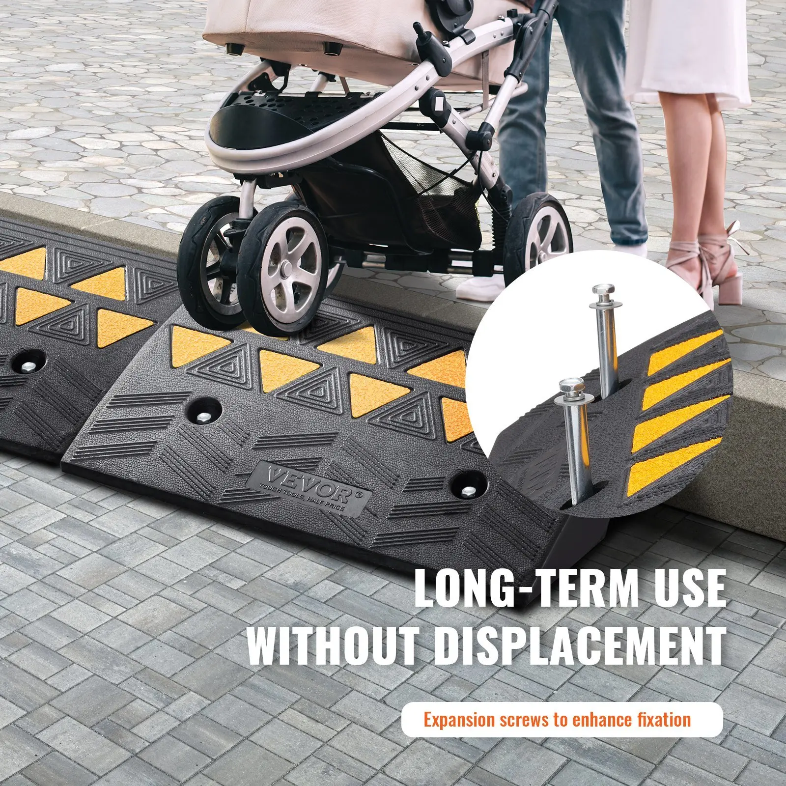 Rubber Curb Ramp 2 Pack, 5" Rise Height Heavy-Duty 33069 lbs/15 T Capacity Threshold Ramps, Wheelchairs, Bikes, Motorcycles
