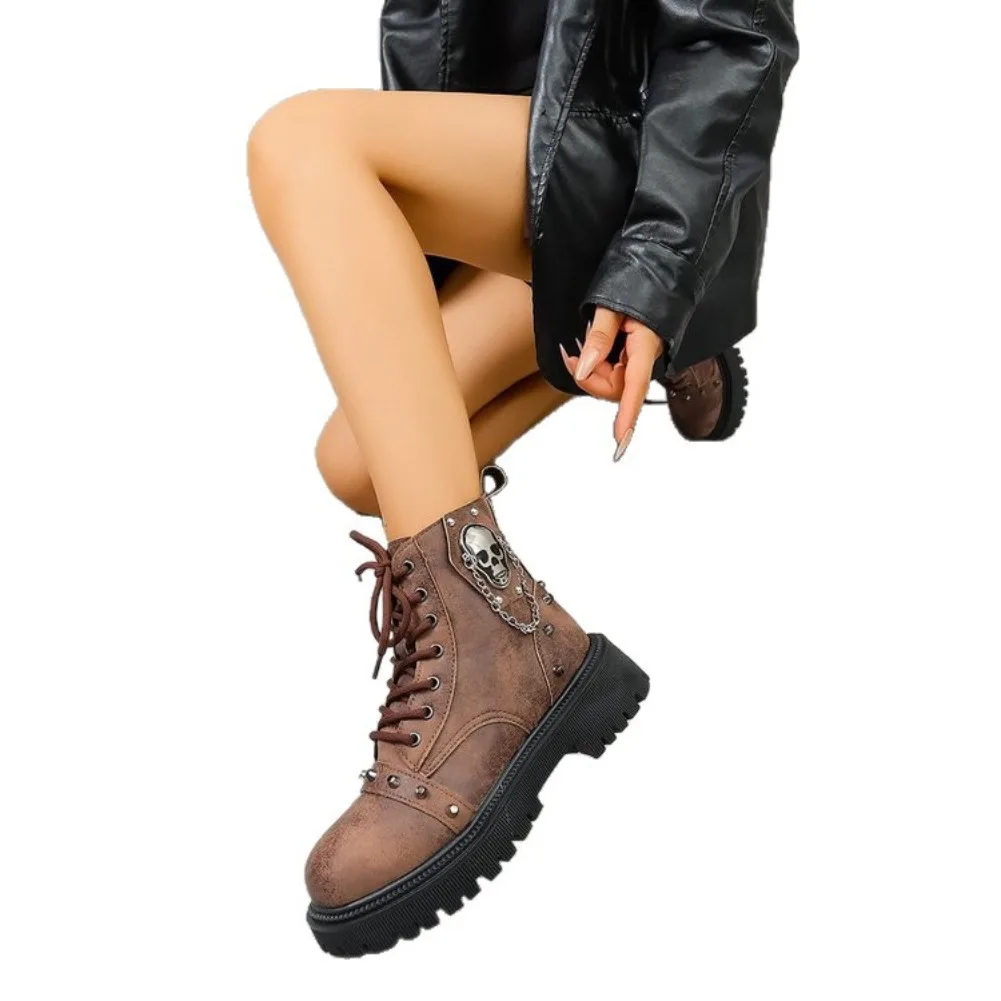 Women's Ankle Boots Fashion Gothic Platform Botas British Short Boot Motorcycle Boots for Women Designer Rivet Punk Boots Botas