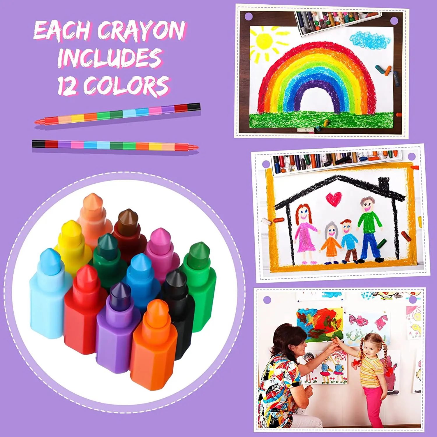 Stacking Stackable Buildable Colorful Crayon Party Favors Rainbow Pencils for Kids' Crayons Coloring School Office Supplies