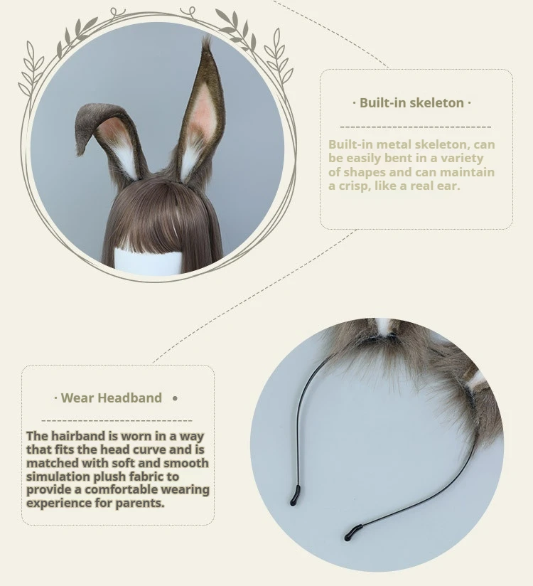 Hase Ohr Stirnband Cosplay Prop Plüsch Tier Kopfschmuck Einstellbare Kaninchen-Ohr Glatte Anime Expo Haar Zubehör Party Haarband – Detail 3