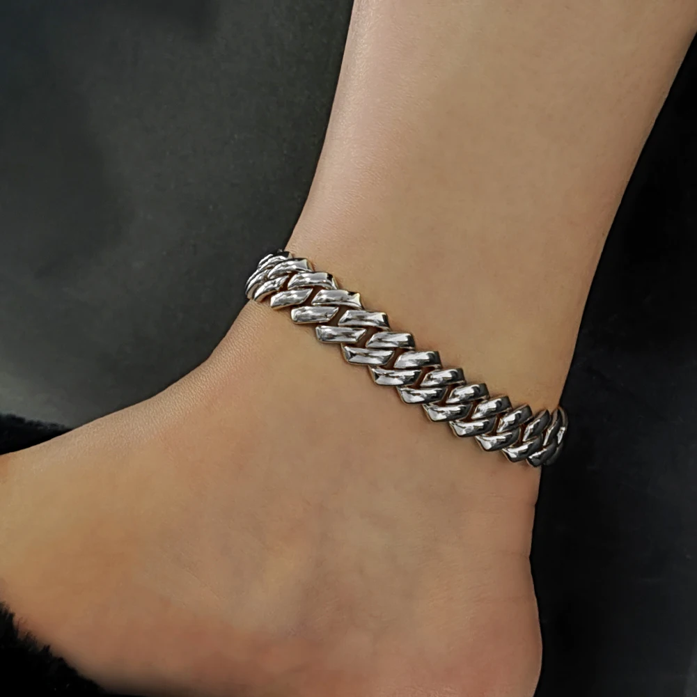 2023 Fashion 14MM Chunky Cuban Anklet Bracelet For Women Gold