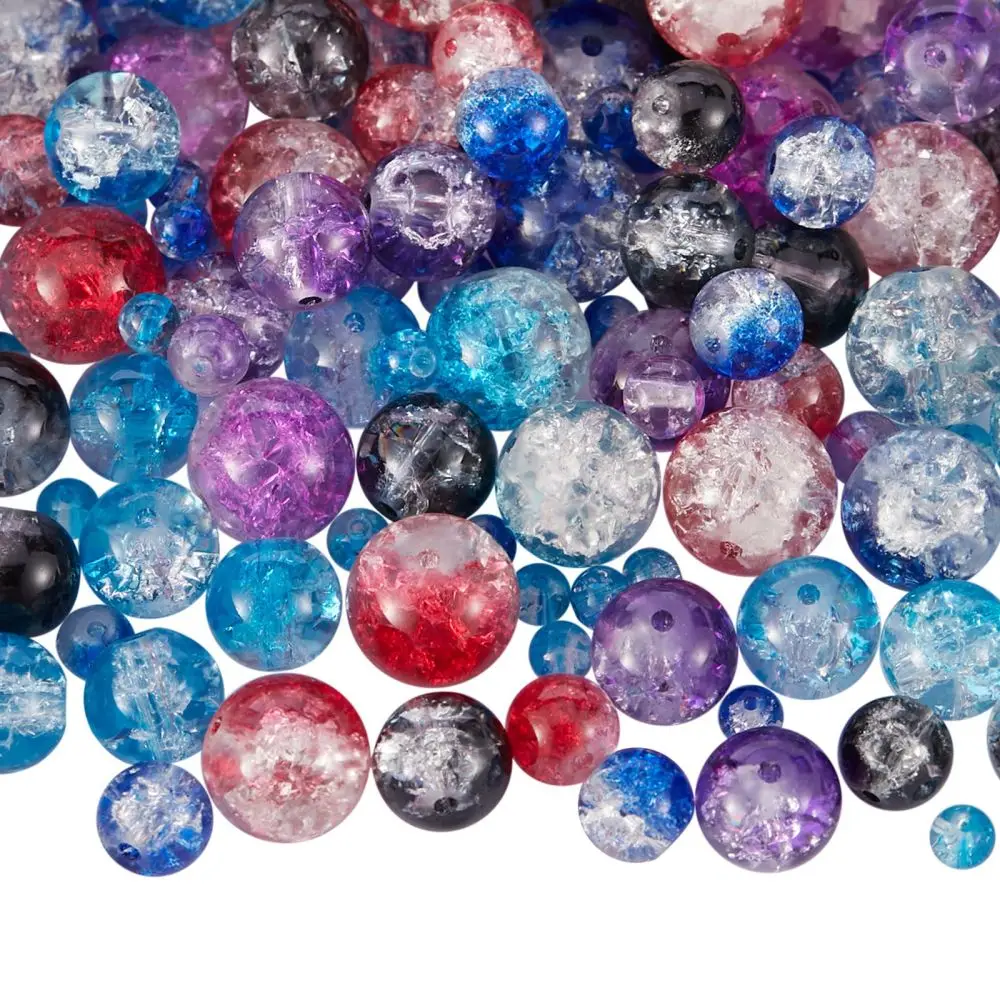 

150Pcs 5Styles Baking Painted Crackle Glass Bead Strands Round Mixed Color 30pcs/style