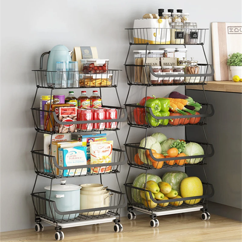 Werseon 6-Tier Fruit Vegetable Rack, Stackable Rolling Cart with Solid  Wood, Kitchen Storage Rack