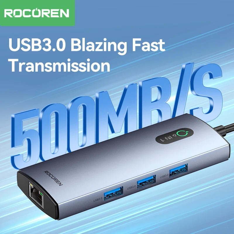 Rocoren 6 in 1 USB C Hub RJ45 4K@30Hz USB 3.0 Splitter PD 100W Type C Dock Station For Macbook Air Pro Samsung Xiaomi Laptop PC Best Sellers In Phones Accessories