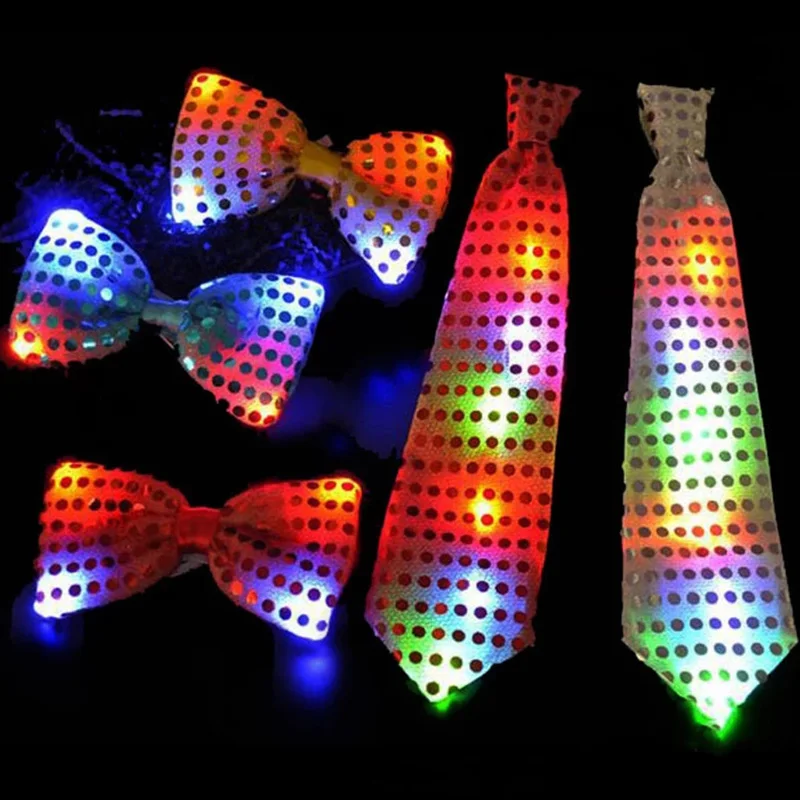 

Mens Ties Bowtie Boys LED Flashing Light Sequin Necktie Christmas Party Club Bar Women Bow Tie Collar Accessories Wedding Gift