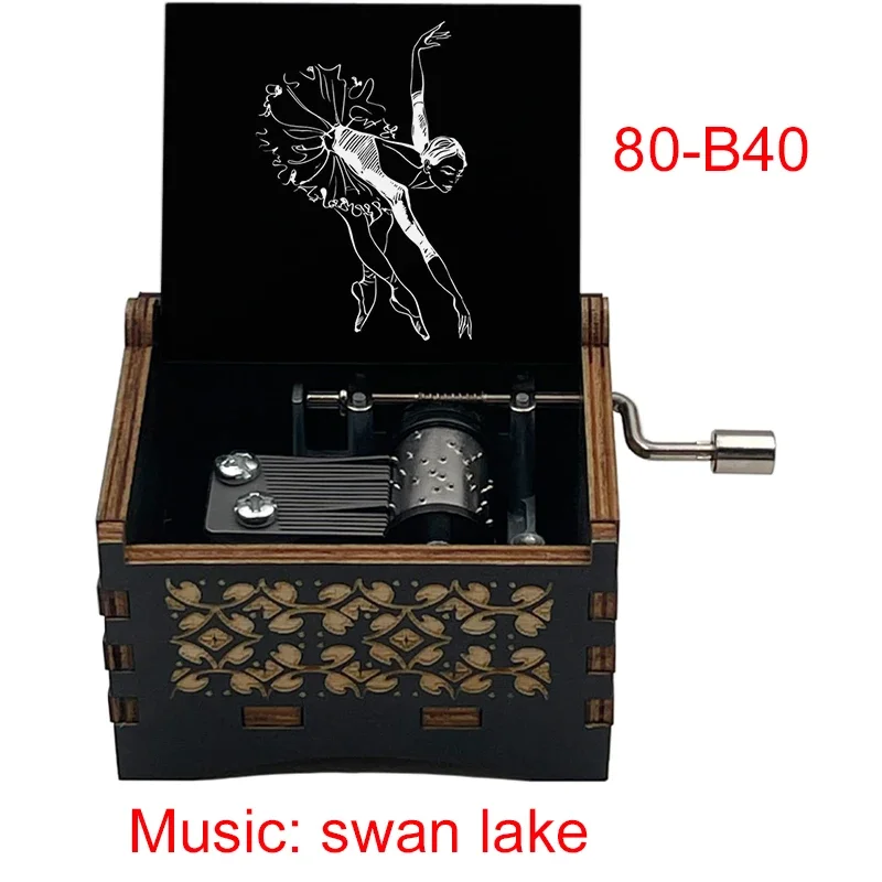 Swan Lake Music Box Black Wooden 18 Note Musical Ballet Dancer Color Print Handed Kids Toy Friends Birthday Cute Gifts music box