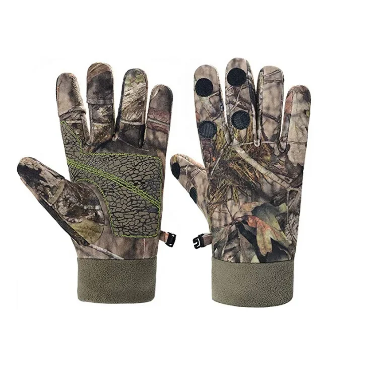 Full Finger Winter Warm Thickened Fleece Cuffs Gloves Two Finger Cut Bionic Hunting Ski Camping Camouflage Gloves