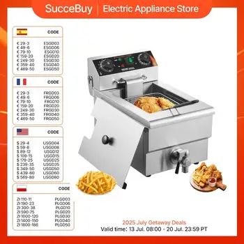 VEVOR Friggitrice Professionale Elettrica 3000W con Cestello, Friggitrice a Olio Singolo in Acciaio Inox 11 L con Controllo Tempo e Temperatura, Protezione Surriscaldamento, Uso Cucina Ristorante 1
