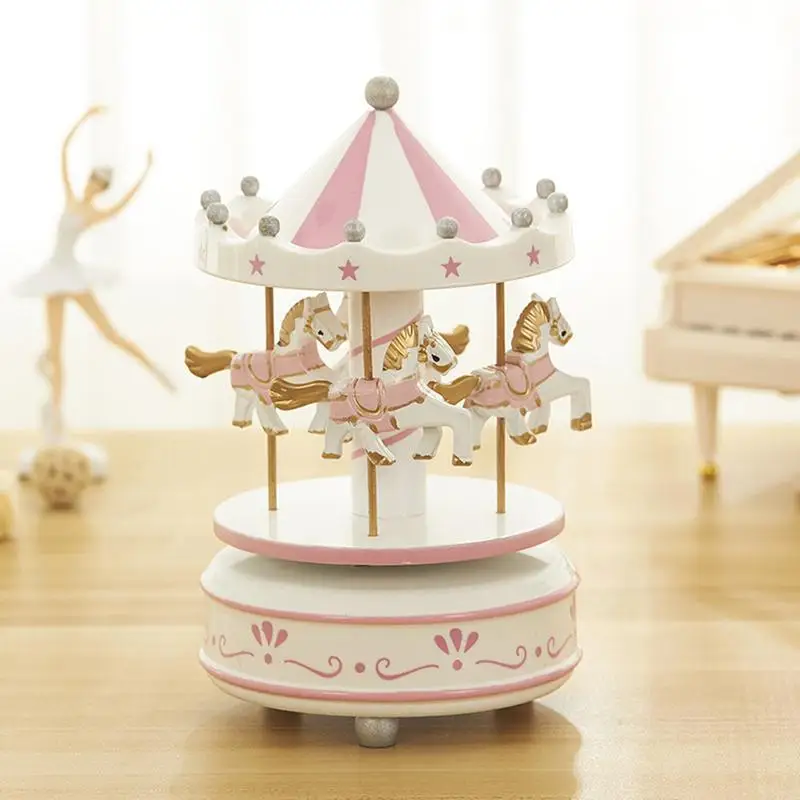 6 Colors Wooden Music Box Toy Child Baby Game Home Decor Carousel Horse Music Box Christmas Wedding Birthday Gift