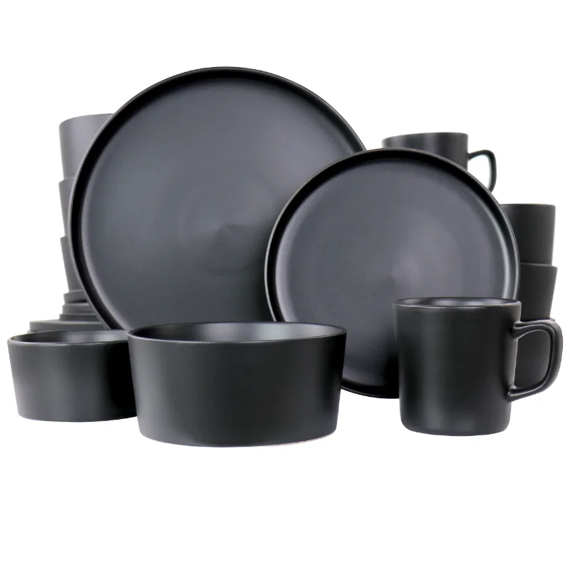 20 Piece Matte Black Round Dishes Dinner Plates Bowls Mugs Dinnerware