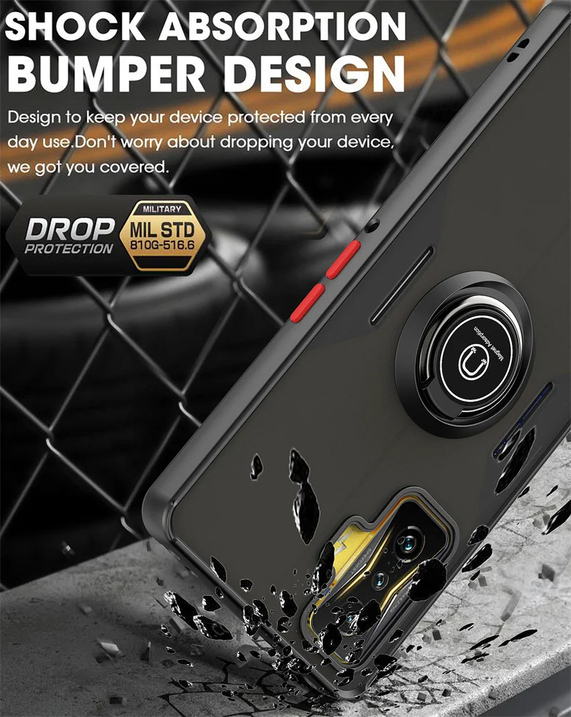 Shockproof Armor Matte Case with Magnetic Holder Ring Stand
