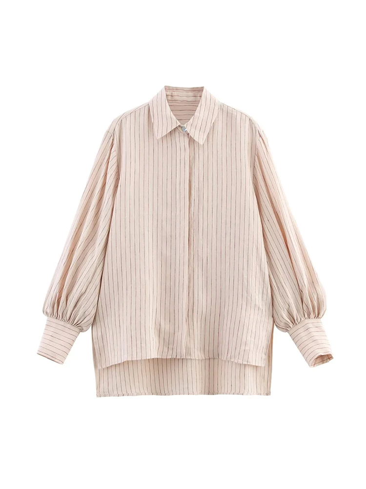 TFMLN 2025 New Women Striped Shirt Pant Suit Casual Lapel Blouse Elastic Waist Striped Trousers Set Summer Women's Clothing