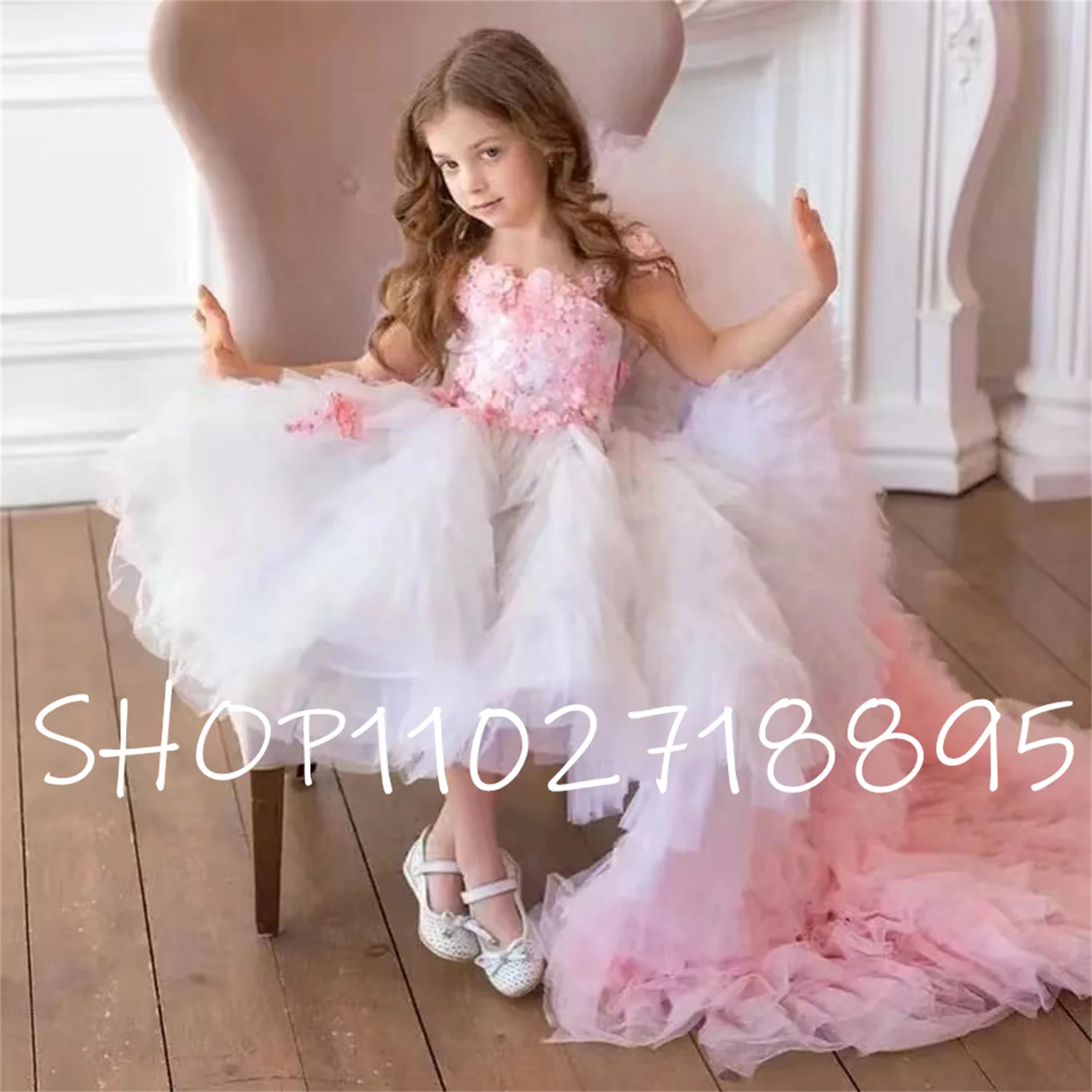 

Платья для девочек с открытыми плечами и цветами для свадьбы, фатиновое детское платье для дня рождения, платье для торжества, выпускного вечера