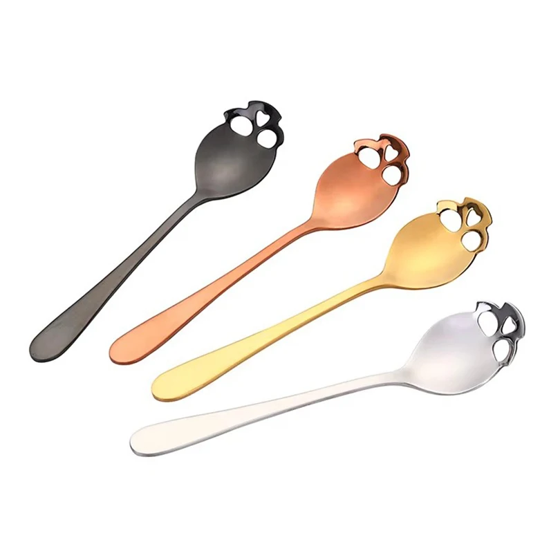 1/4pcs Stainless Steel Coffee Spoon Ice Cream candy tea Spoons Tableware Kitchen Tools Skull shape New  Dessert Snack
