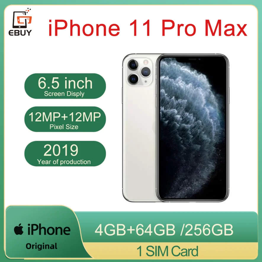 Unlocked Original iPhone 11 Pro Max 64GB 256GB 6.5" Genuine Super Retina OLED Face ID A13 Bionic 12MP Camera 4G LTE SmartPhone