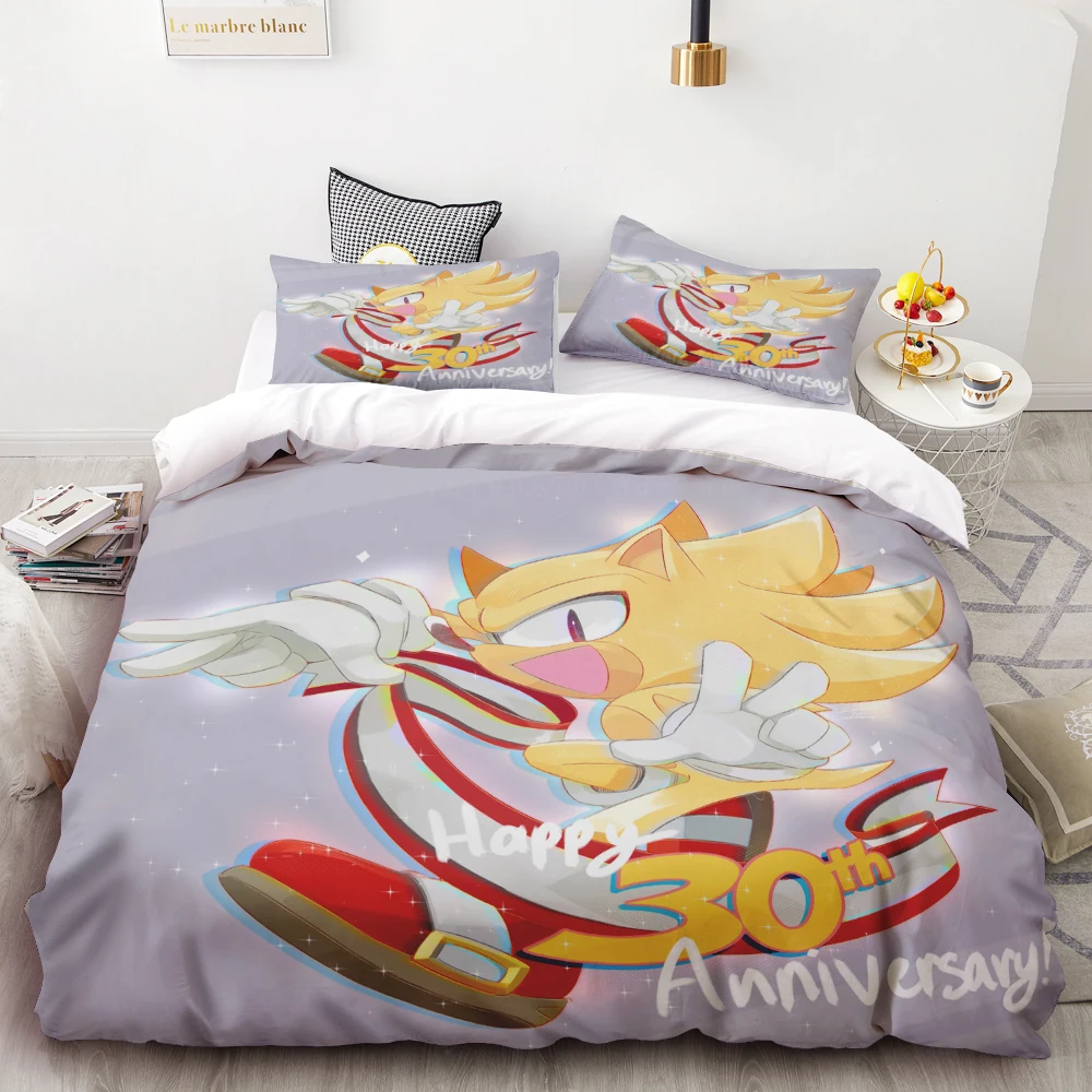thumbnail image 1 of Funda nórdica 3D exquisita caricatura Sonic juego impresión digital juego de cama decoración del hogar edredón cama jóvenes niños niñas niños regalo, 1 of 5