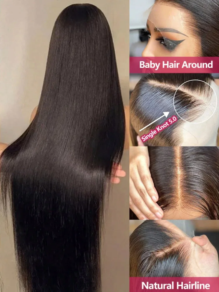 200% Density 40 Inch Pre Plucked HD Bone Straight 13x4 Lace Frontal Wigs 13x6 Transparent Lace Front Human Hair Wig for Women