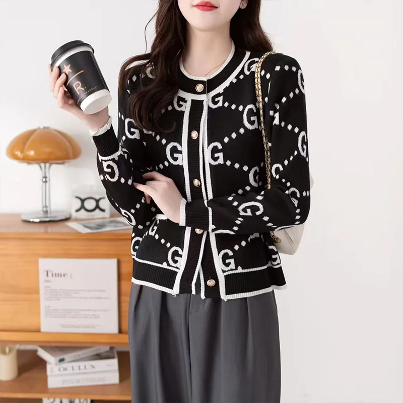 Autumn Winter Elegant Jacquard Soft Wool Knitted Cardigan Women Fashion Loose O-neck Thick Warm Sweaters Chic Vintage Tops - Image 4