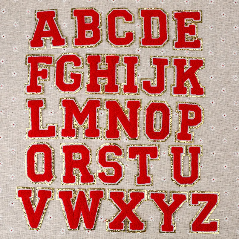 Lettres Rouges Paillettes Patchs Serviette Brodée Alphabet Feutre Chenille Fer sur Patch pour DIY Accessoires Applique Paillettes A-Z 8CM