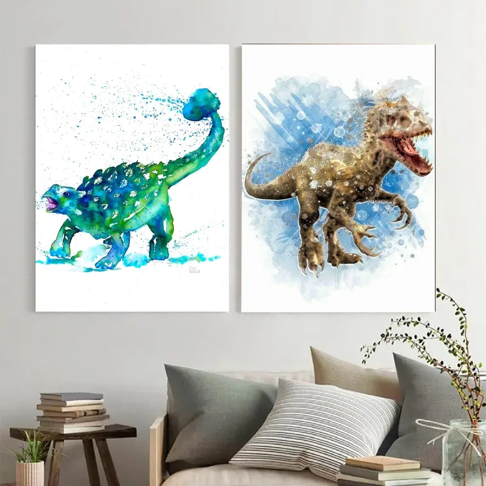 Dinosauro Tyrannosaurus Acquerello Poster Kraft Club Bar Paper Vintage Wall Art Camera Da Letto Studio Big Szie Wall Painting Stickers