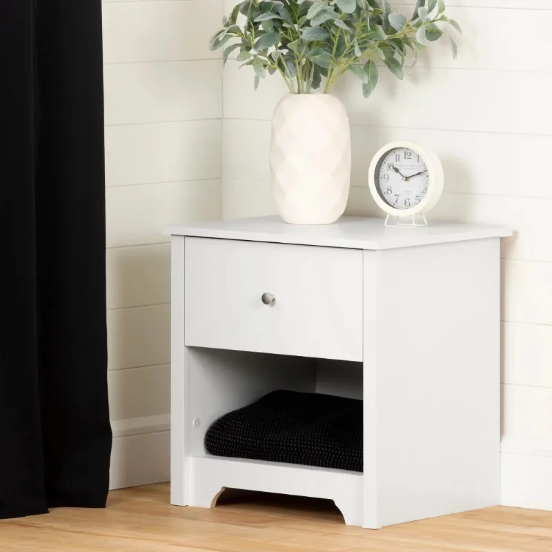 

South Shore Vito 1-Drawer Nightstand - End Table with Storage White Bedroom Furniture Nightstands for Bedroom