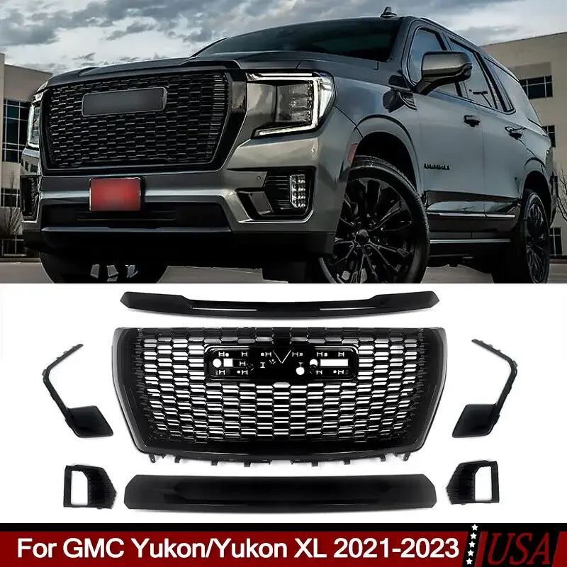 

Передняя решетка бампера, комплект молдингов, глянцевый черный, подходит для 2021-2023 GMC Yukon Denali
