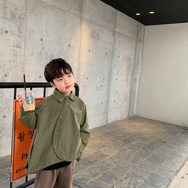 Kids Shirts Boys Shirts Fashion Children's Long sleeve Spring Autumn single-breasted Boys Pure color Shirt Baby Korean Style Coat clothes Top Jacket