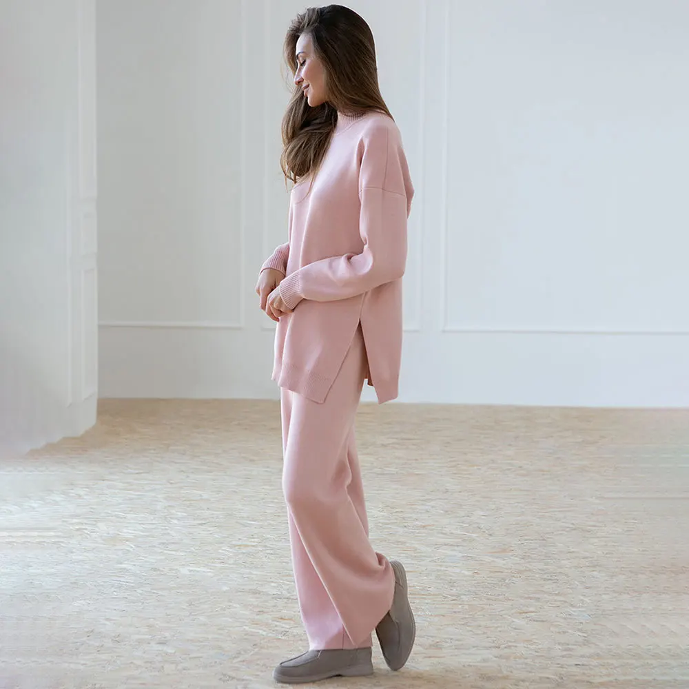 Autumn Winter Knit 2 Pieces Sweater Women Sets High Street Outfits Solid Pullover Tracksuit Straight Jogging Pants Suits Y2k New