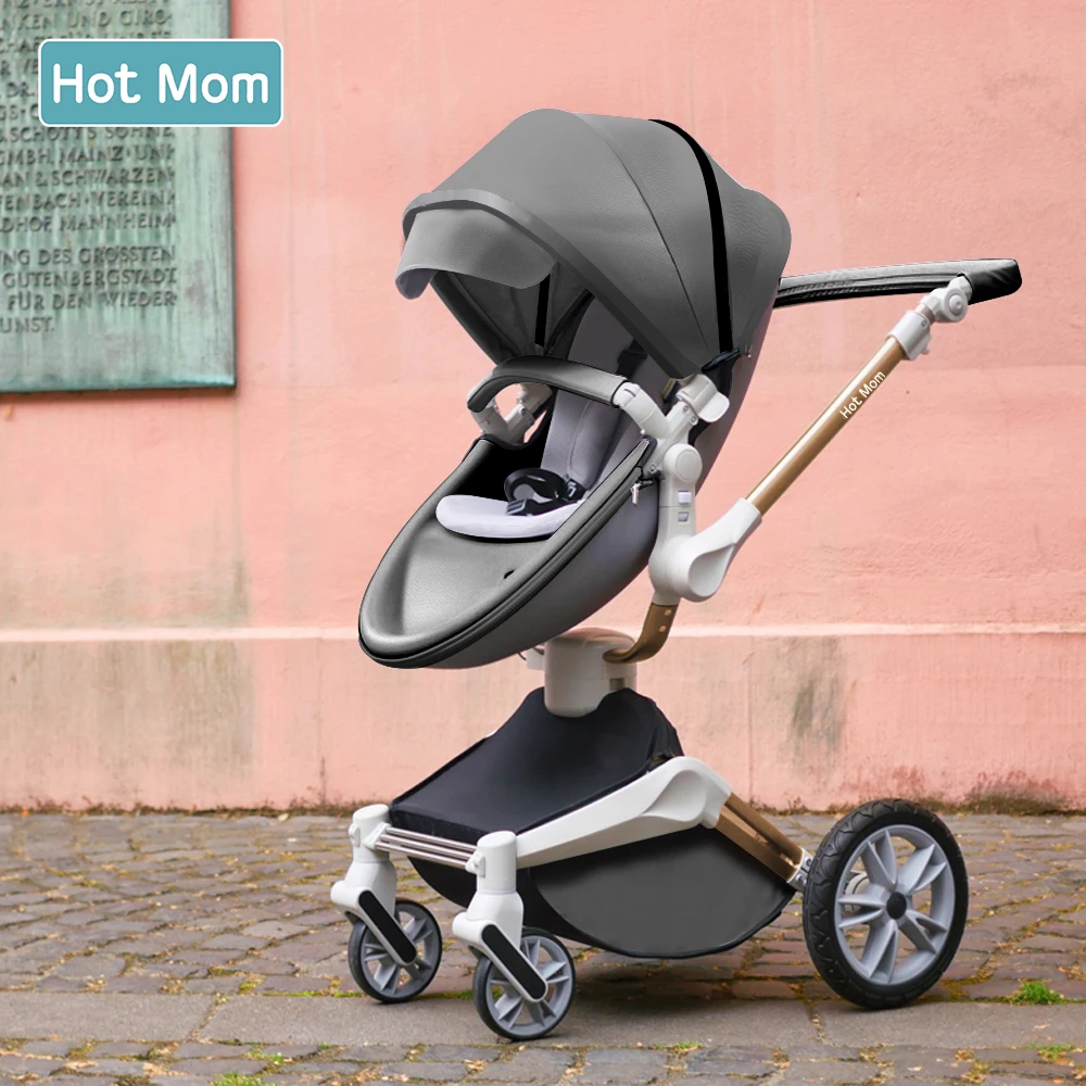 Hot Mom F023 Poussette 3 en 1, Rotation 360 degrés, Cuir PU