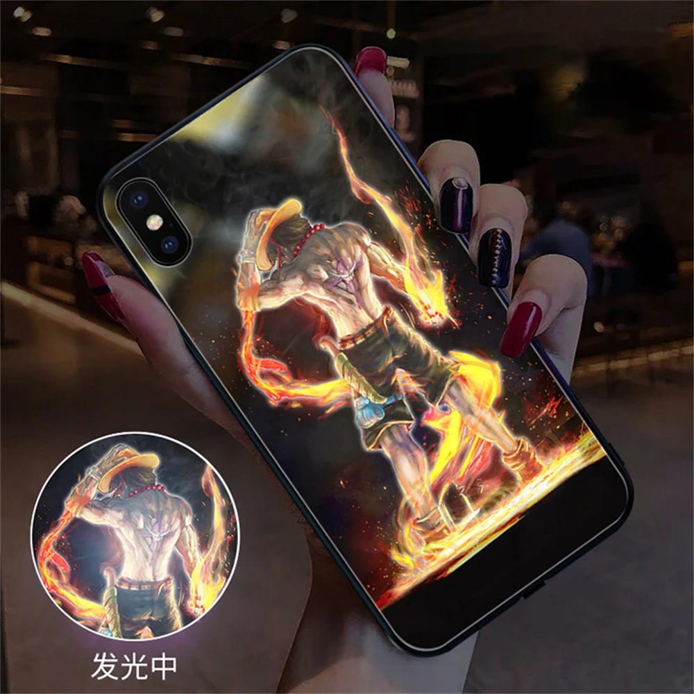 Anime LED Phone Case Voice-Activated Luminous Music Flash Shockproof Glass Protection Cover For iPhone 11 12 13 14 15 Pro Max