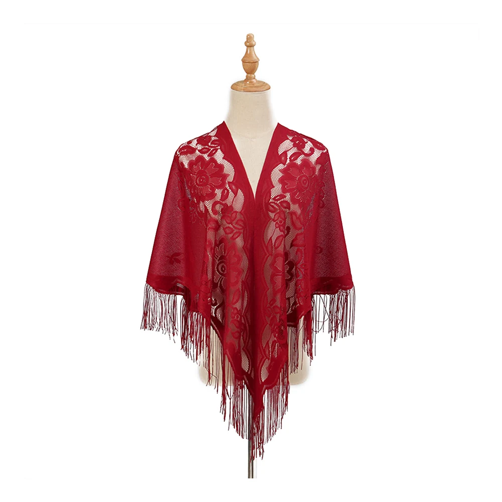 

Мусульманская кружевная шаль, длинные шарфы с кисточками, хиджабы, тюрбан для женщин, головной платок, открытый однотонный шарф с бахромой, тонкие треугольные шарфы, шарф