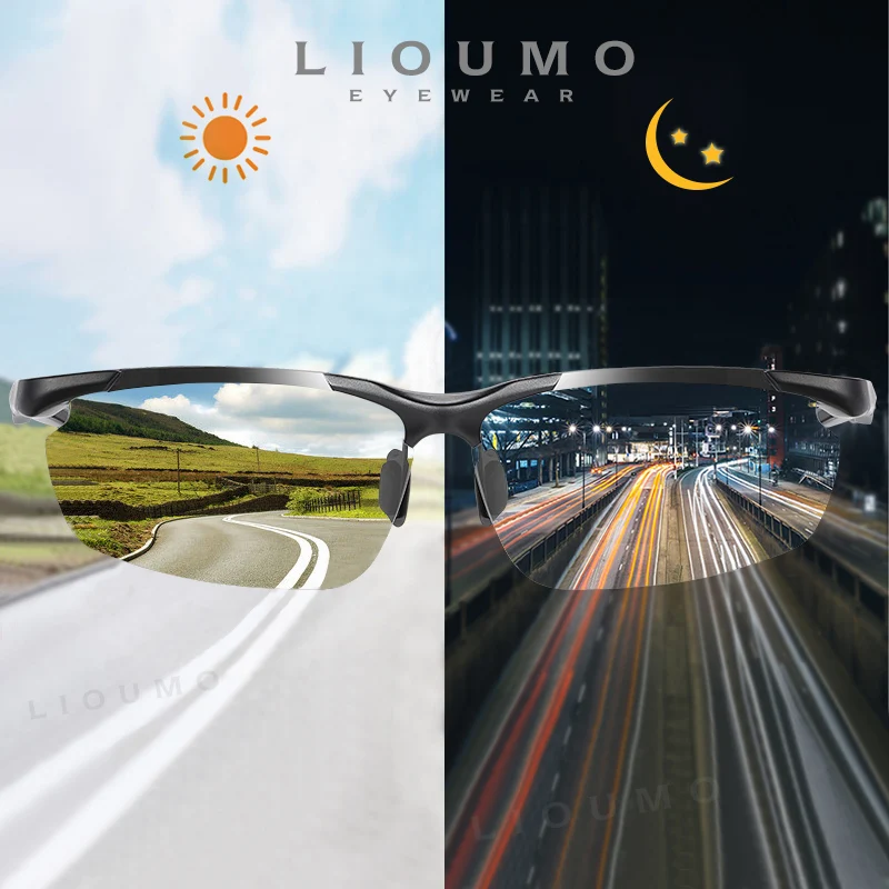 

LIOUMO Top Quality Aluminum Magnesium Frame Sunglasses Polarized Men Photochromic Driving Glasses Women Day Night Vision Goggles