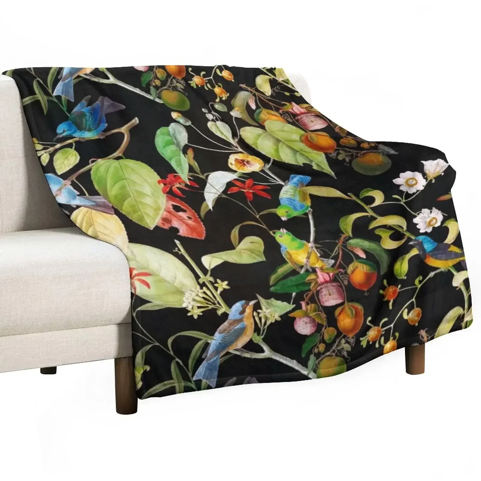

Vintage tropical sing birds and fruits pattern black Throw Blanket Luxury St Beautifuls Sofa Quilt Blankets