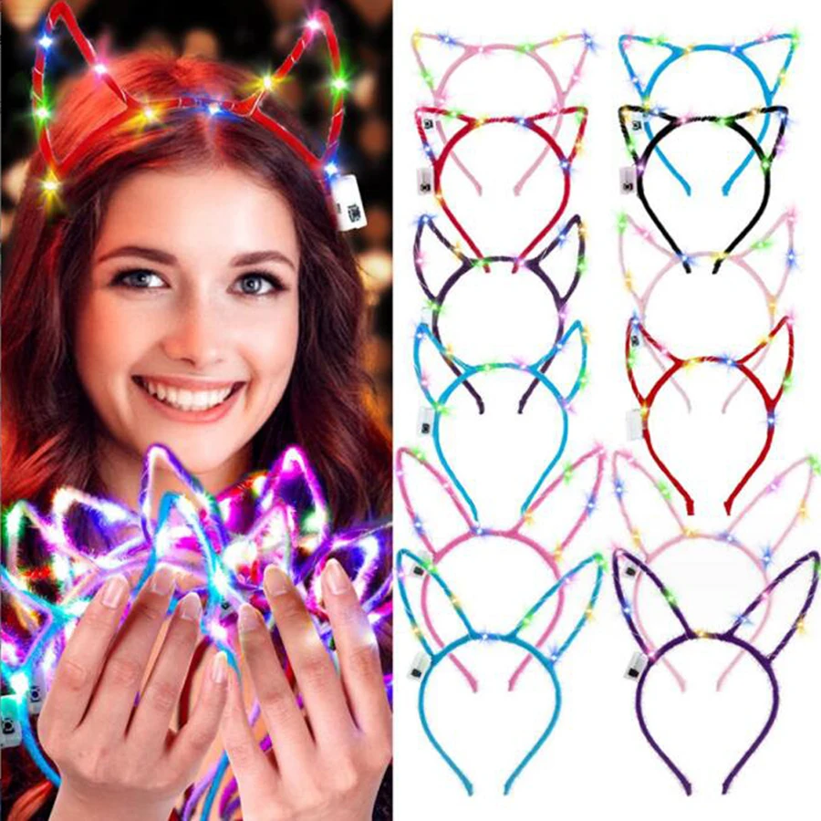 10/20/30 stücke Mädchen Frauen Led Glow Katze Bunny Ohr Haarband Leuchten Flash Stirnband Glow In the Dark Geburtstag hochzeit Party Versorgung – Detail 31
