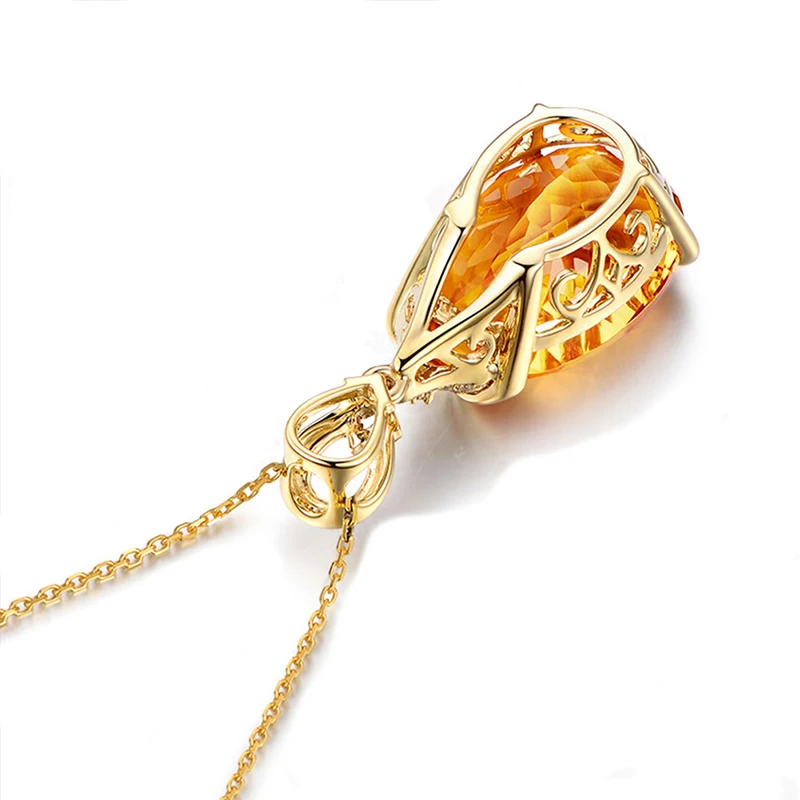 Gold chain Pendant Necklace For Women Fine Jewelry Yellow Citrine Chain Wedding Engagement Party Valentine day gift