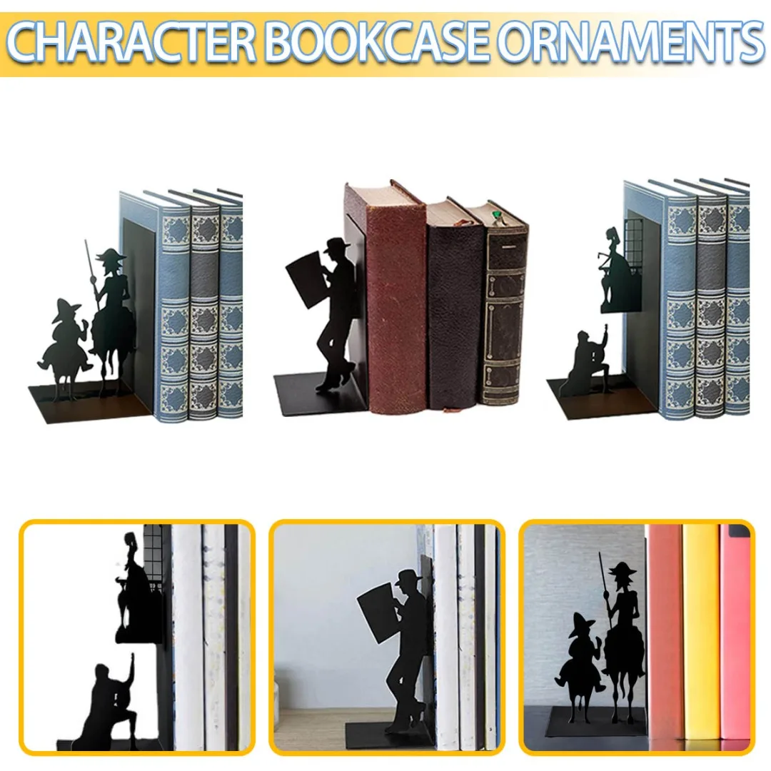 Bookends Iron Metal Non-Skid Art Black Bookends For Shelves Office Modern Book Ends Creative Gift Non-Slip Book Holder Supports