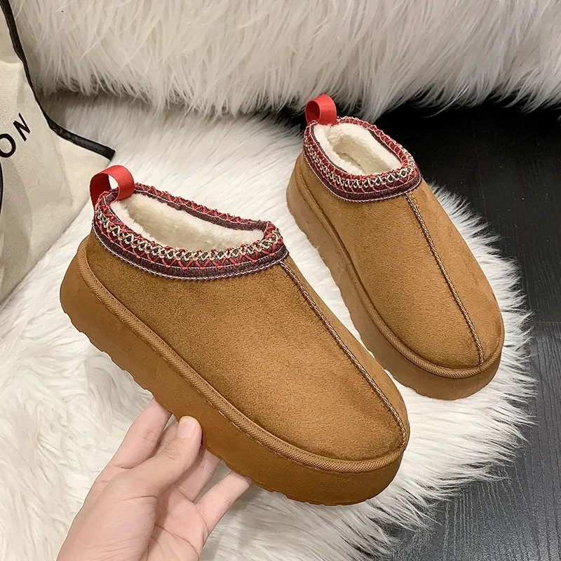 

Snow Boots for Women 2023 Winter New Cashmere Warm Thick Soles Without Heel-covered Hair Half Slipper Cotton Shoes for Women