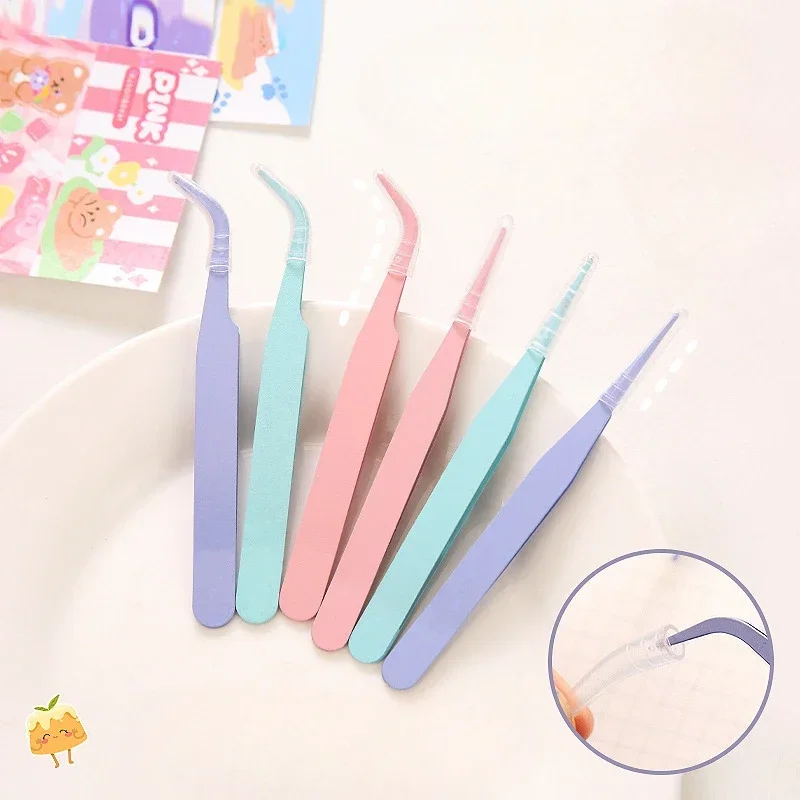 Macaroon Nail Art Decor Eyelashes Tweezers Tweezer Scrapbook Sticker Tapes Picking Stainless Clips DIY False Eyelashes Tools
